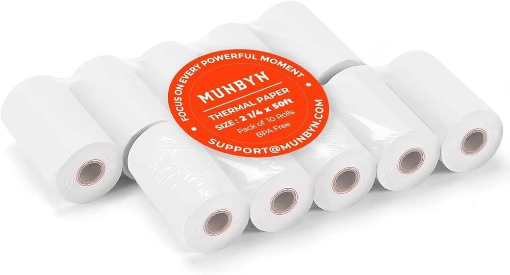 MUNBYN 2 1/4" x 50' Thermal Paper (10 Rolls) BPA Free Receipt Paper, 58mm Refill